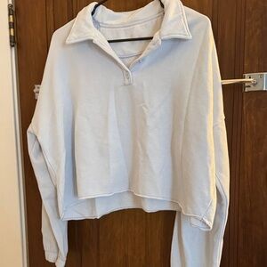 aerie Light Blue Cropped Pullover Collared Hoodie